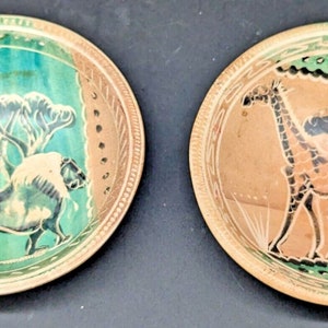 2 Giraffe and Lion Soapstone Decorative Bowl Painted Hand Carved African Design