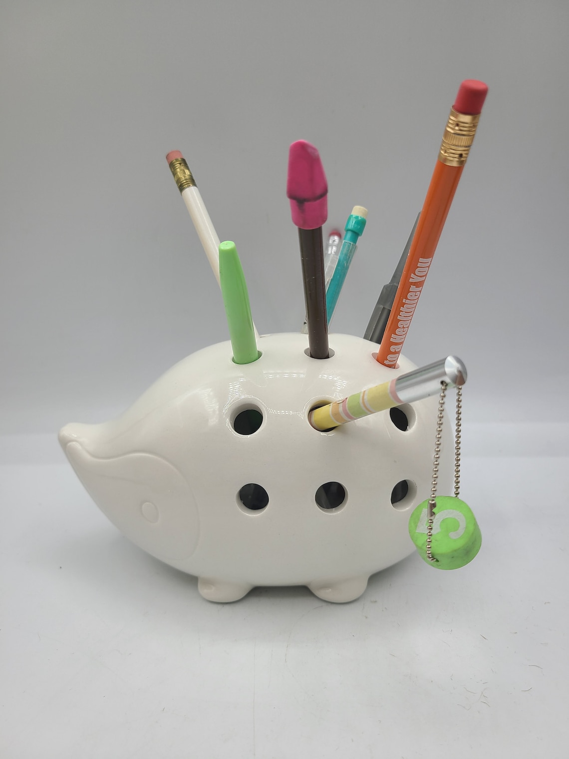 White Ceramic Porcupine Hedgehog Pencil Holder Crochet Hook Etsy