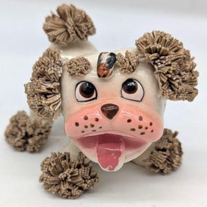 Anthropomorphic Vintage Lefton Spaghetti Happy Dog  Bug On Head Planter Porcelain Poodle Figurine Kitsch Ceramic Dog Vase Home Decor