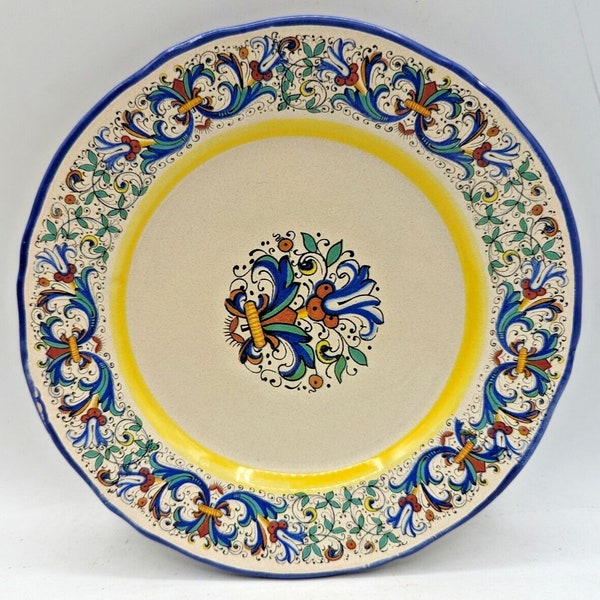 Meridiana Ceramiche Salad Plate MC63 Multicolor Leaves & Scrolls Blue Trim