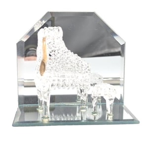 Hand-Blown Clear Glass Grand Piano & Bench Figurine on Beveled Mirror Base – Music Lover Gift, Miniature Decorative Ornament