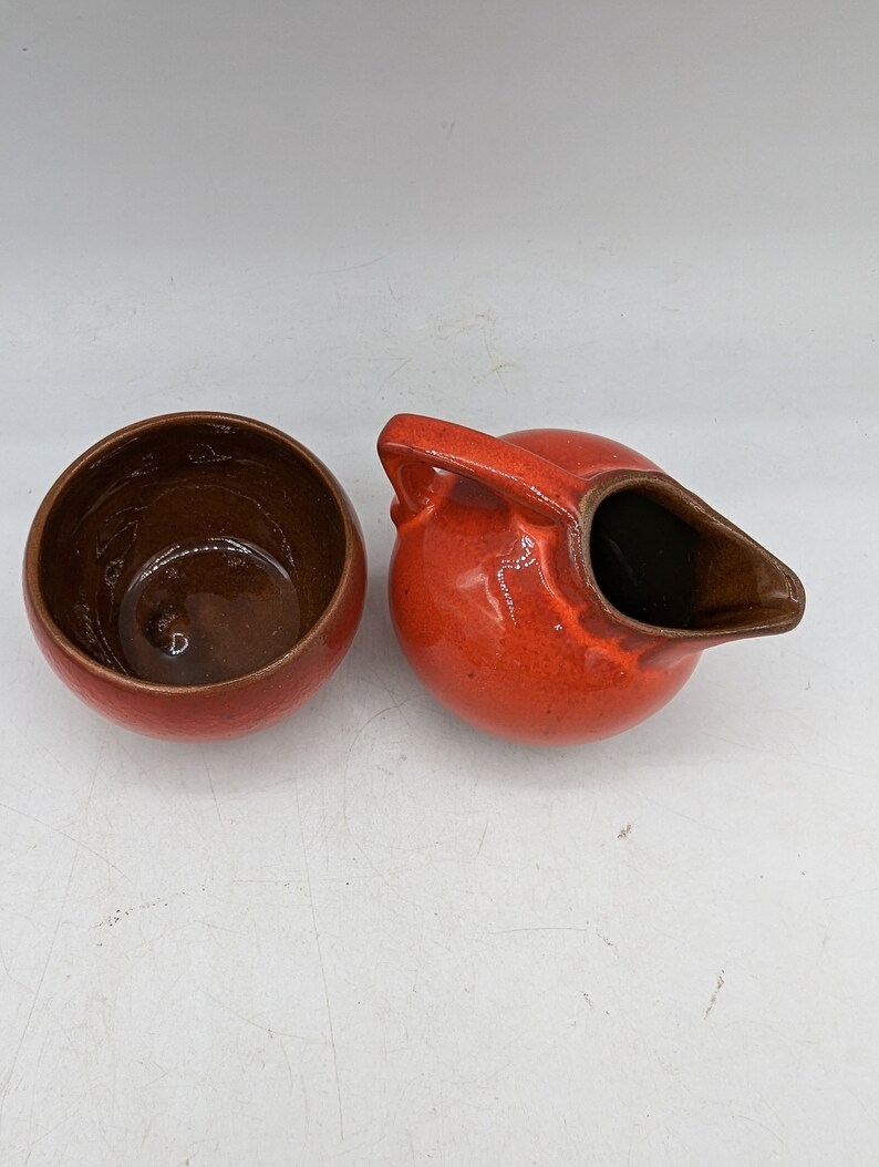 Frankoma Red Orange Flame Sugar Creamer Set MCM Vintage Etsy
