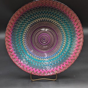 Decorative Basket Weave Pattern Bowl Art Glass Hand Made Center Piece 11 1/2&quot;