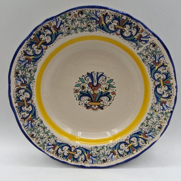 Meridiana Ceramiche Soup Bowls MC63 Multicolor Leaves & Scrolls Blue Trim