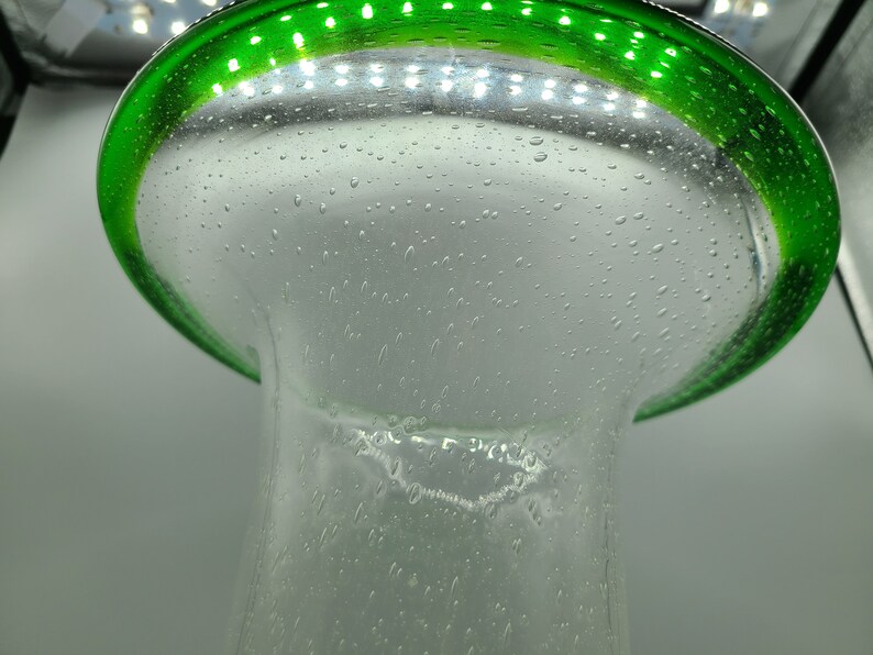 Hand Blown Clear Cylindrical Shape Vase With A Flared Lip And Bubbles