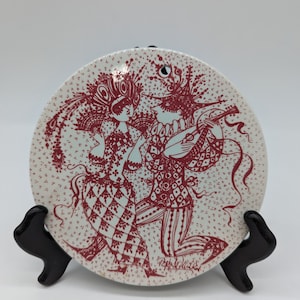 Bjorn Wiinblad Februar Maskerade Plate Nymølle Denmark MCM Red February Calendar Ceramic Wall Hanging Vintage Collectible