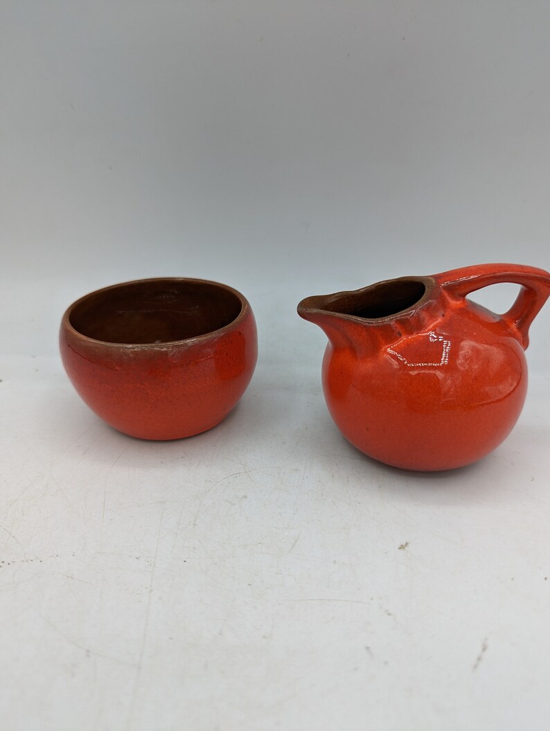 Frankoma Red Orange Flame Sugar Creamer Set MCM Vintage Etsy