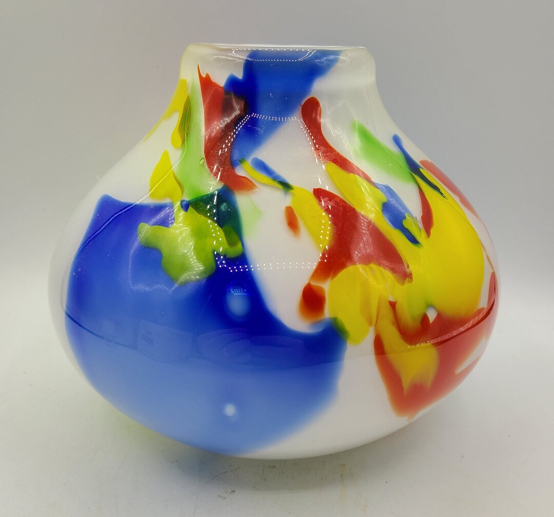 Eastern Art Glass Vase Multi Colored Cased Glass Mid Century Etsy