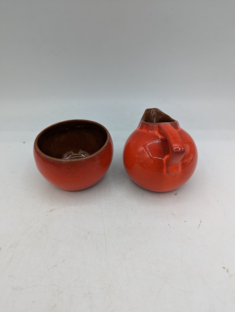 Frankoma Red Orange Flame Sugar Creamer Set MCM Vintage Etsy