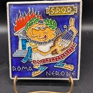Nero Fiddling Tile • Italy Ceramic Art • Creazioni Luciano • Funny Rome Burns Decor • Humorous Historical Wall Tile • Italian Home Accent