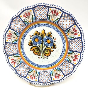 Hand‑painted Spanish Ceramic Plate, Toledo Gift, Rustic Talavera Wall Plate, Blue & Yellow Floral Pottery Decor, Ceramic Serving Dish