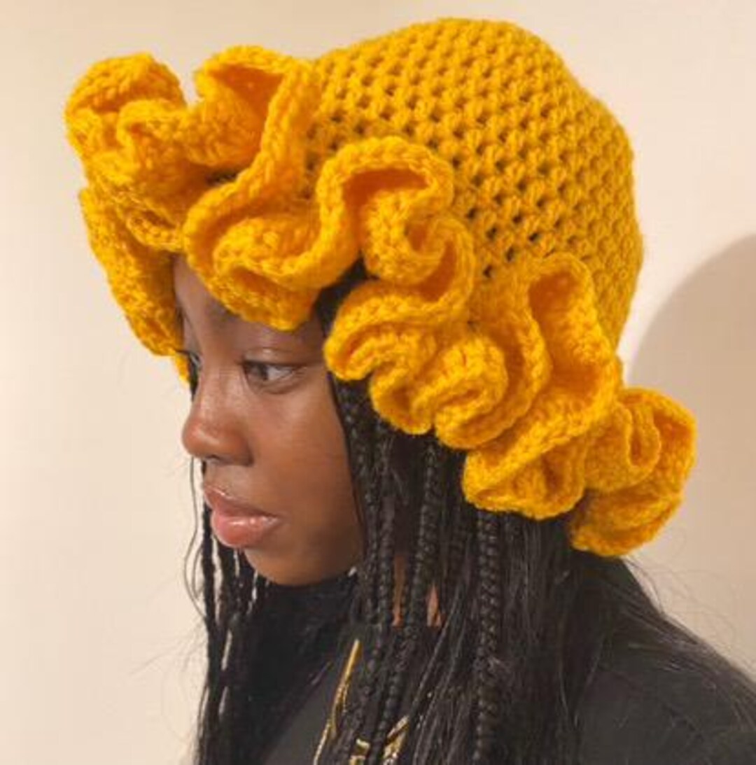 Crochet Ruffle Hat Cute Handmade Hat Gift for Women Bucket Hat With ...