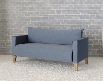 1:6 scale dollhouse plain sofa in dark blue gray color for 12 inch dolls