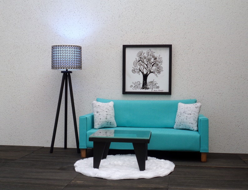 1/6 scale tripod floor lamp Black n Silver Bling White Led light image 3