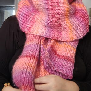 Hand-Knit Ombre Scarf – Pink, Peach & Lavender | Soft Cozy Winter Scarf | Warm Gift for Her | Handmade Knit Scarf