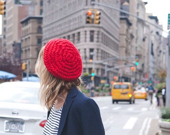 French Style Beret -  Knitted Beret -  Fashion Knit Beret -  Chunky Knit Beret - French Style Beret - Red Slouchy Beanie -  The CABO