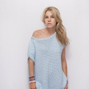 Off the Shoulder Knitted Top Sweater Backless Summer Top Open Back Cotton Top Boho Top Loose fit Women's Sweater ROY image 2
