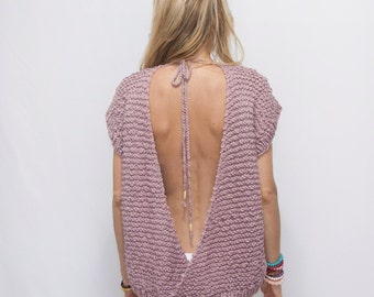 Backless Top Sweater - Off the Shoulder Cotton Top - Knitted Backless Summer Top - Boho Top - Women's Loose Fit Sweater Top - ROY Top