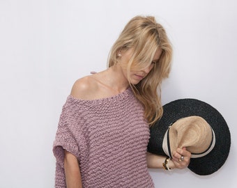 Open Back Knitted Top Sweater - Backless Top - Off the Shoulder Cotton Top - Boho Top -  Women's Loose Sweater Top - ROY Top