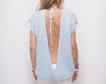 Off the Shoulder Knitted Top Sweater - Backless Summer Top - Open Back Cotton Top -  Boho Top - Loose fit Women's Sweater - ROY