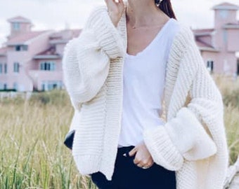 Oversized Knit Cardigan - Relaxed Knit Cardigan - White Sweater - Loose fit Cardigan - Open Style Sweater - MILA Cardigan
