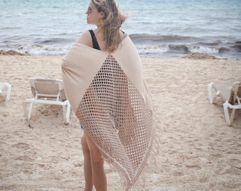 Fringe Summer Scarf - Extra Large Scarf - Crochet Shawl- Crochet Wrap - Luxury Bohemian Shawl - Boho Fringe Shawl - Swim Cover Up