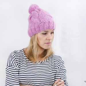 Lightweight Knit Beanie - Baby Alpaca - Cable Knit Pompom Beanie - Soft Wool Beanie The CLOUD - Winter Beanie - Pompom Beanie.