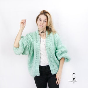 Chunky Cardigan Oversized Knitted Cardigan Mint Bomber Loose fit Open Style Sweater LILU Cardigan Loose fit Sweater image 1