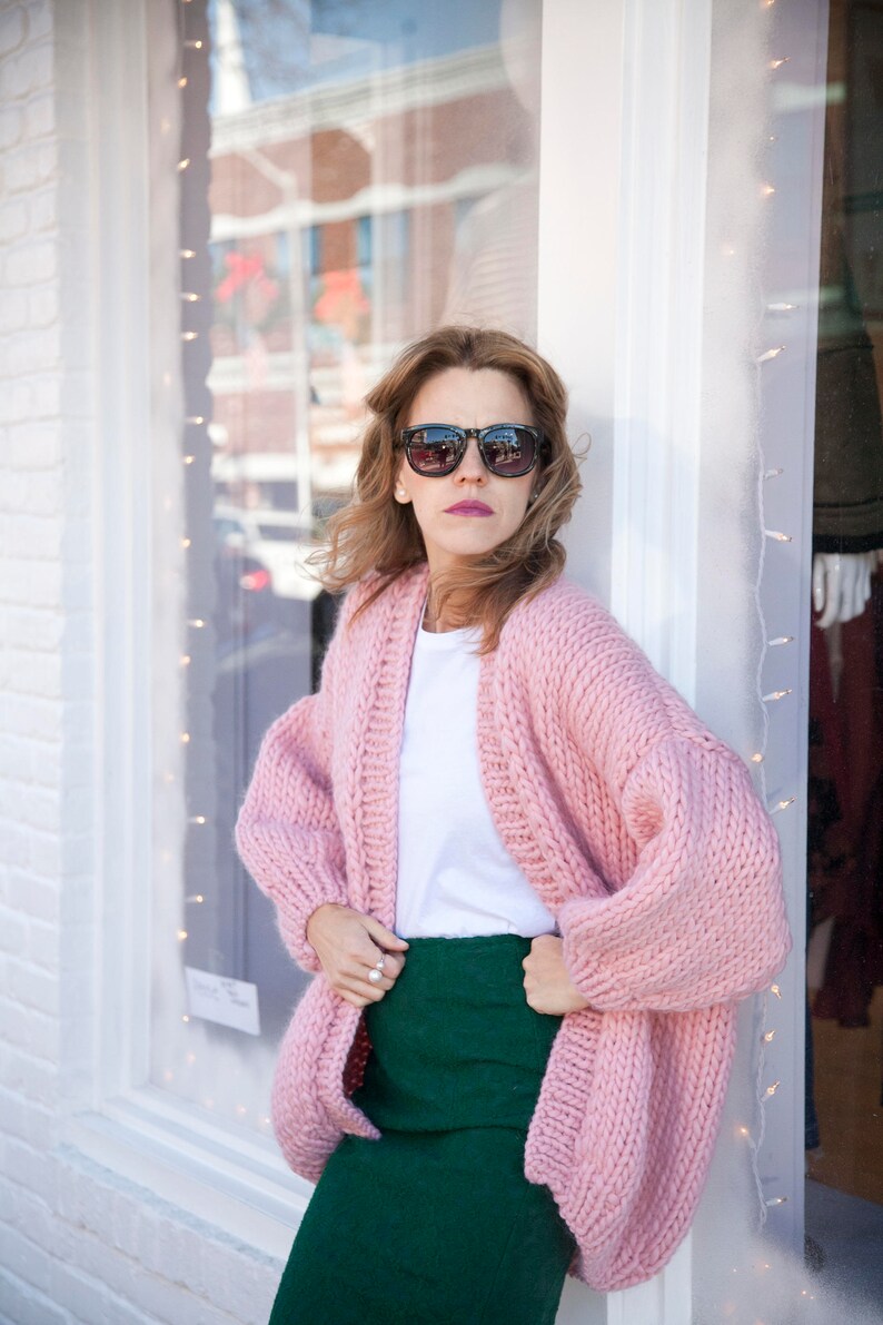 FINAL SALE Pink Knit Cardigan Oversized Knitted Cardigan Chunky Knit Loose fit LILU Cardigan image 3