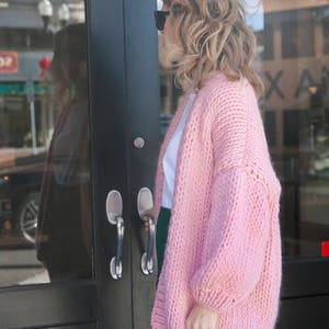 FINAL SALE Roze Gebreid Vest Oversized Gebreid Vest Chunky Knit Loose fit LILU Cardigan afbeelding 5