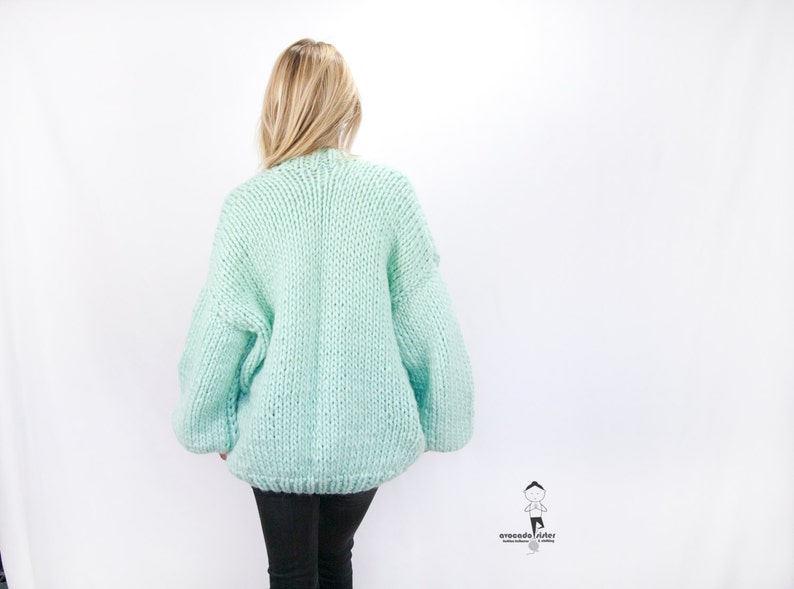 Chunky Cardigan Oversized Strickjacke Mint Bomber Lockere Passform Open Style Pullover LILU Cardigan Loose Fit Pullover Bild 4