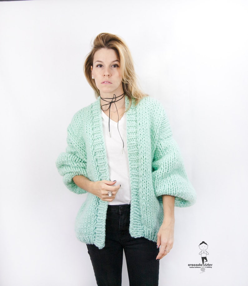 Chunky Cardigan Oversized Strickjacke Mint Bomber Lockere Passform Open Style Pullover LILU Cardigan Loose Fit Pullover Bild 5