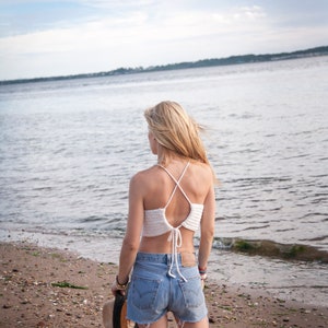 Crochet Summer Top Cropped Festival Top Boho Halter Top Crochet Halter Top Off White Beach Wear Festival Cropped ANGIE Top image 4