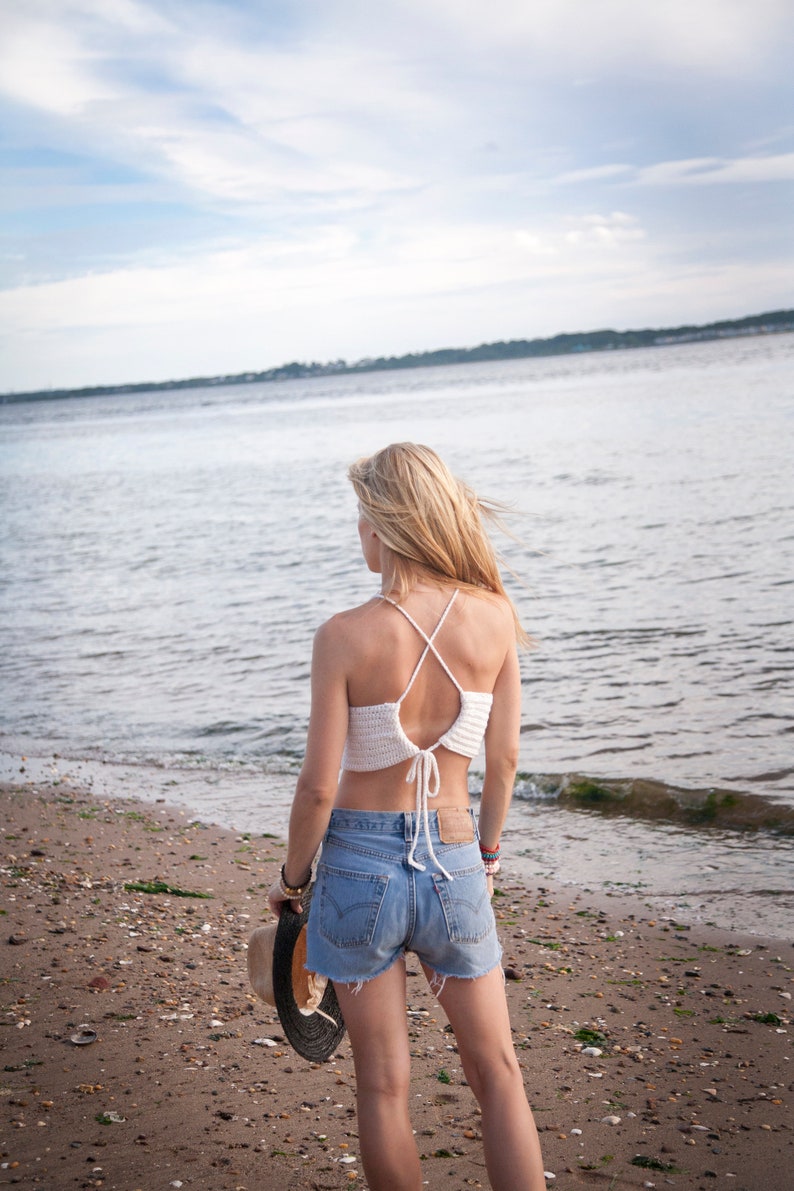 Crochet Summer Top Cropped Festival Top Boho Halter Top Crochet Halter Top Off White Beach Wear Festival Cropped ANGIE Top image 4