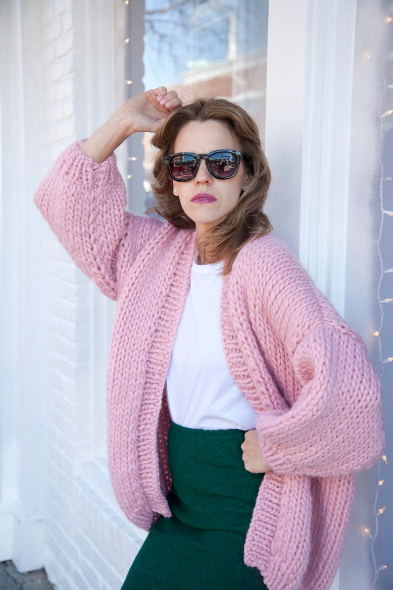 FINAL SALE Pink Knit Cardigan Oversized Knitted Cardigan Chunky Knit Loose fit LILU Cardigan image 4