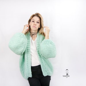 Chunky Cardigan Oversized Knitted Cardigan Mint Bomber Loose fit Open Style Sweater LILU Cardigan Loose fit Sweater image 2