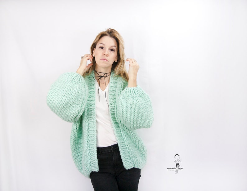 Chunky Cardigan Oversized Strickjacke Mint Bomber Lockere Passform Open Style Pullover LILU Cardigan Loose Fit Pullover Bild 2