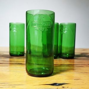 Etched Beer Glasses: Sustainable, Textured Modern Minimalist Glassware, Upcycled from Heineken Beer Bottles
