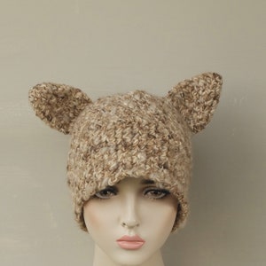 Coyote Hat, Beige Beanie with Ears, Crochet Animal Hat, Wolf Ears Hat, Adult Teen size, Winter Hat, Woodland Animal, Dog Head Hat, Florfanka