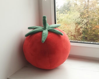 Large Tomato Pillow, Velvet Veggie, Garden Decor, Stuffed Foodie, Food Plushie, Summer Gift, Soft Pillow, Red Pillow, Farm Accent, Florfanka