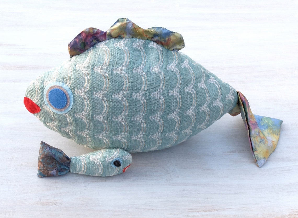 Fish pillow with small fish Kids room decor Nautical pillow Etsy