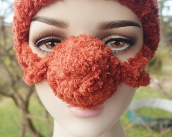 Brick Red Nose Hat, Plush Nose Warmer, Fluffy Nose, Crochet Nose Heater, Funny Winter Gift,  Gag Gift for Friend, Florfanka