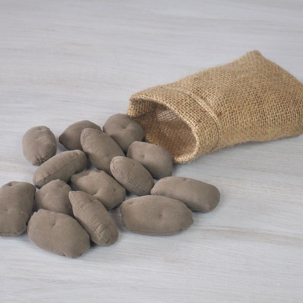 Textile Potatoes with Burlap Sack, Toy Vegetables, Fabric Veggies, For Kids, Small Gardener, Small Cook, Seller, Pretend Food