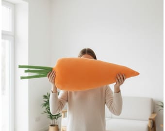 Flat Velvet Carrot, Stuffed Pillow, Food Cushion for Farmer,  Home Decor, Florfanka