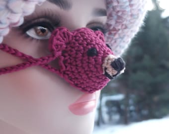 Crochet Cotton Nose Warmer, Teddy Bear, Winter Nose Scarf