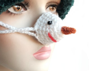 Crochet Snowman Nose Warmer, Unisex Winter Nose Cozy