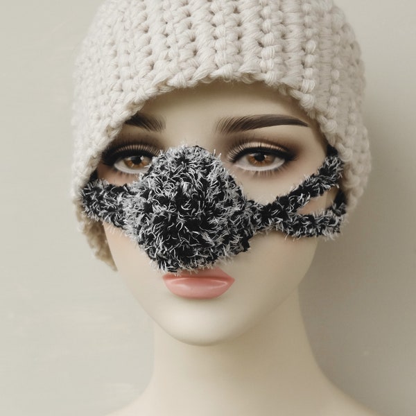 Fluffy Nose Warmer, For Frosty Winter, Black White, Face Cover, Sports Games, Vegan Fun, Stocking Stuffer, Christmas Gift, Polar Explorer