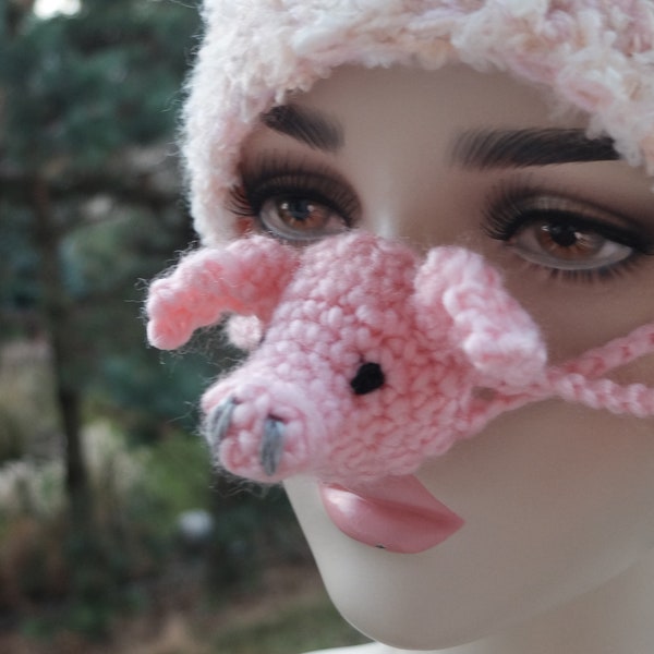 Piggy Nose Warmer, Pink Pig Costume, Fun Pig Mask, Animal Nose Cozy, Outdoor Nose Hat, Crochet Nose Cover, Funny Winter Gift