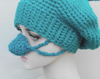 Cyan Nose Warmer, Fluffy Knit Face Heater, For Cold Weather