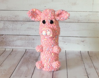 Pink pig Handmade bottle cover Baby bottle sleeve For kids Animal shaped cozy Crochet piggy For animal lovers Bottle 16 oz